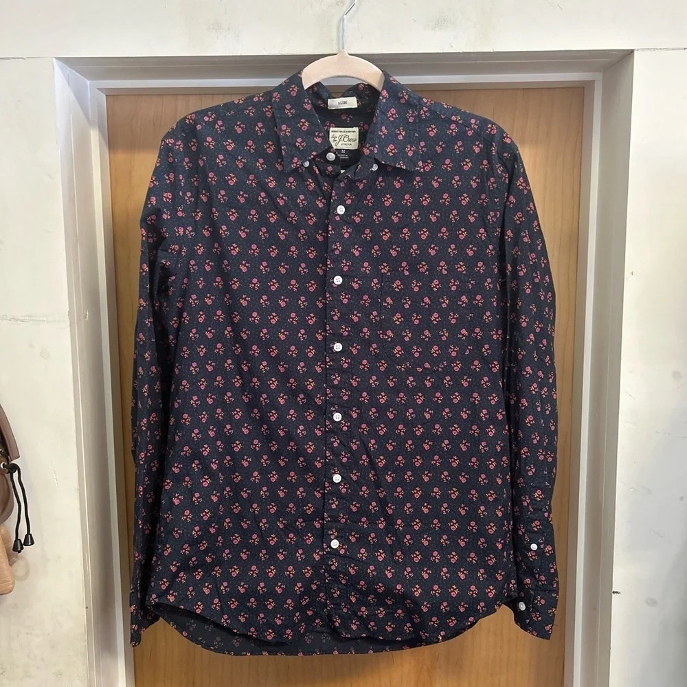 J Crew MENS Slim Fit Cotton Blend Floral Print Button Down Shirt - size M
